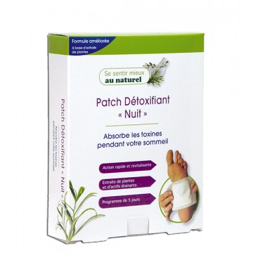 Patch Détotxifiant Nuit sous chaque pied. Pendant la nuit, il draine les toxines et les "aspire" comme une éponge.