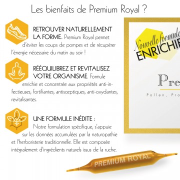 Premium Royal. Les bienfaits - Pollen-Propolis-Gelée Royale-Miel